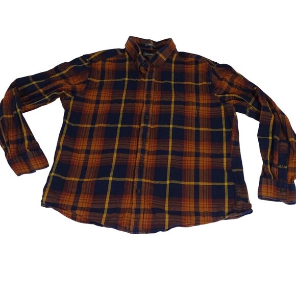 Eddie Bauer Classic Fit Flannel Plaid Button Up Shirt Orange Blue Men Size L - Picture 2 of 11